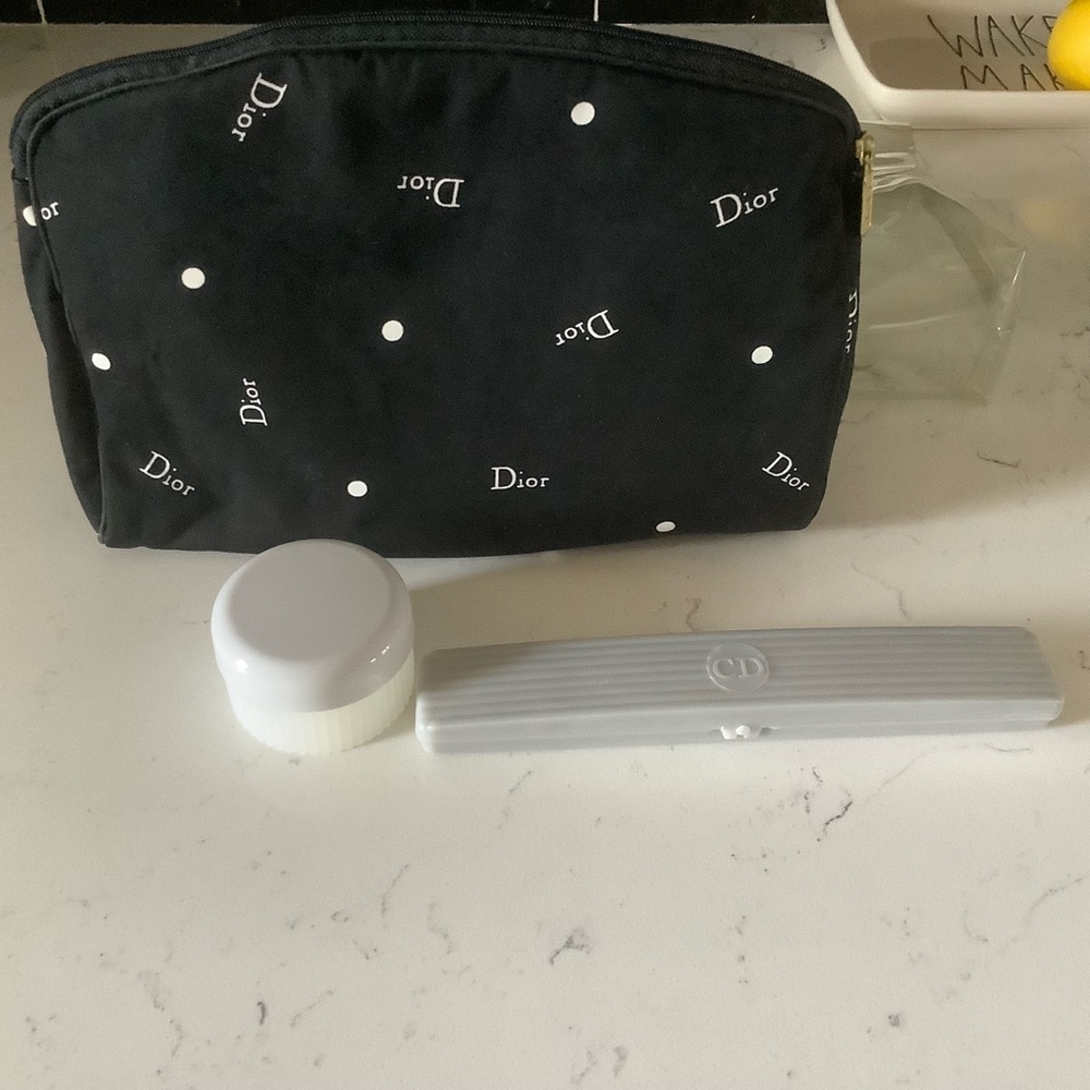 Dior vintage 80s makeup bag pouch and accessories canvas black polka dot pattern - Picture 7 of 8